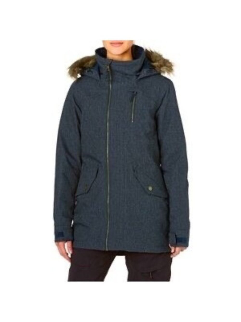 Burton Hazel Snowboard Ski Jacket Coat Faux Fur Hood Size L Denim Winter Warm